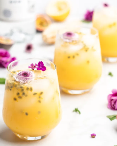 Passion fruit gin fizz cocktail preparation